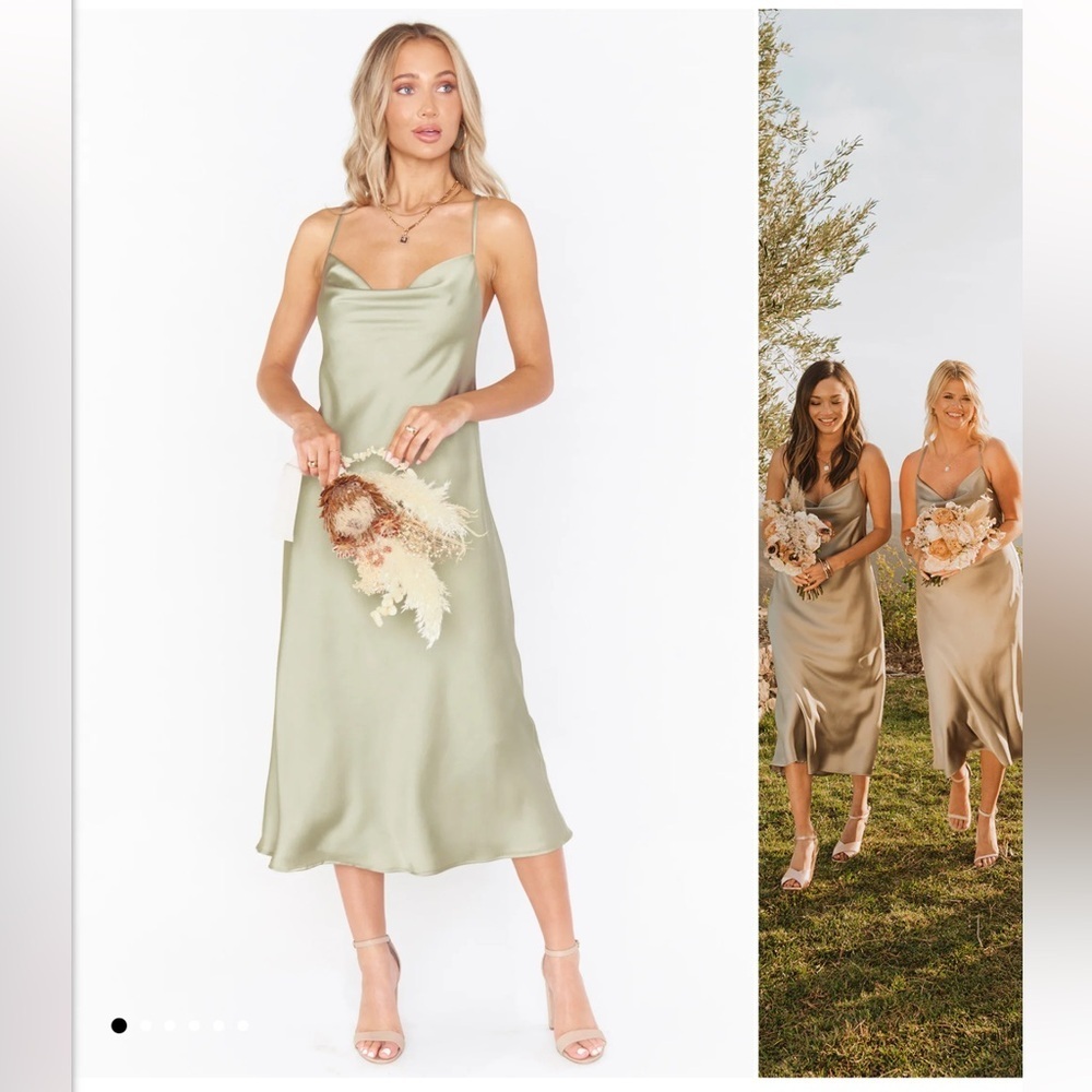 Show Me Your MuMu Verona Cowl Neck Midi in Moss Green Luxe Satin Small